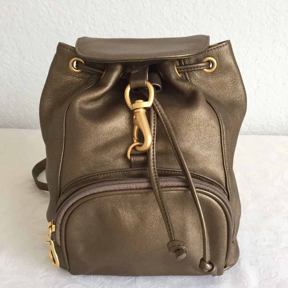 Gold bronze leather backpack